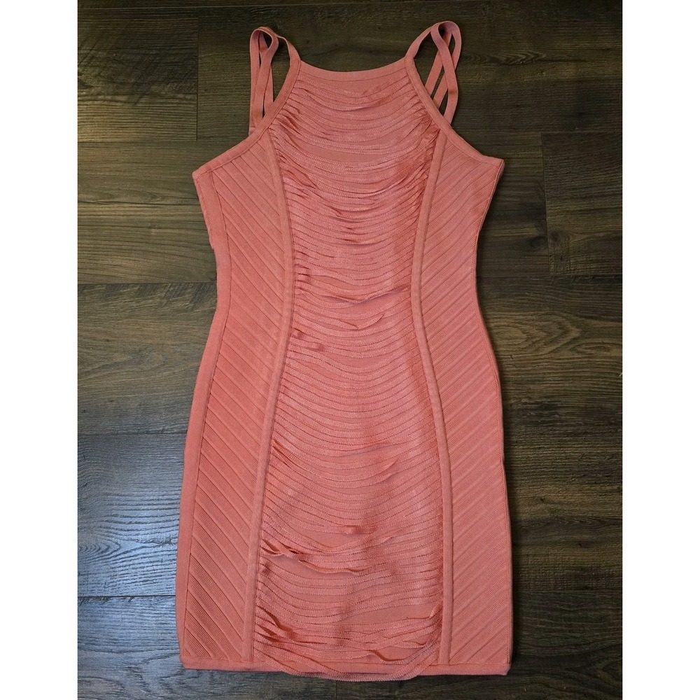 Stretta Bandage Bodycon Mini Dress M Pink‎ Salmon Peach Party Clubwear Y2K - Picture 3 of 13